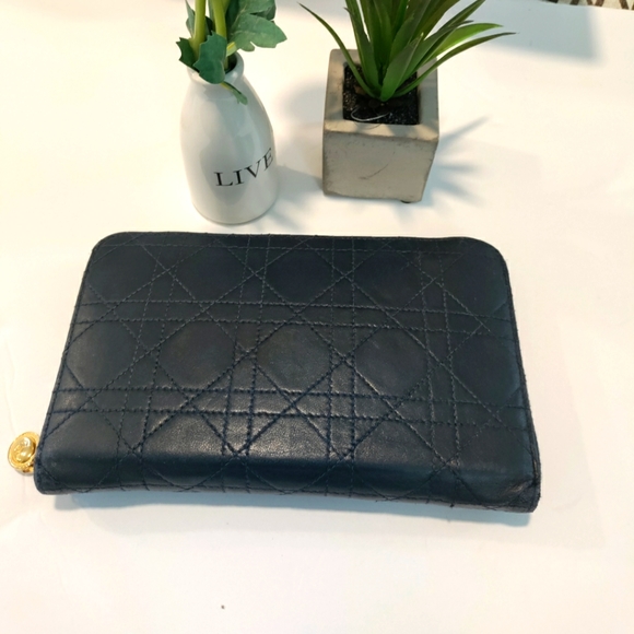 Dior Navy Blue Zip round wallet Cannage - Picture 1 of 14